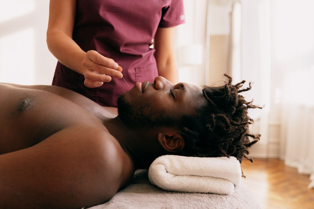 A patient resting during treatment
